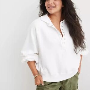 Aerie Cozy White Snap Pullover Sweatshirt Sz XL